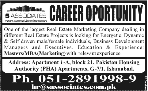 Business Development Jobs in Islamabad 2013 November Managers & Executives at a Real Estate Marketing Company