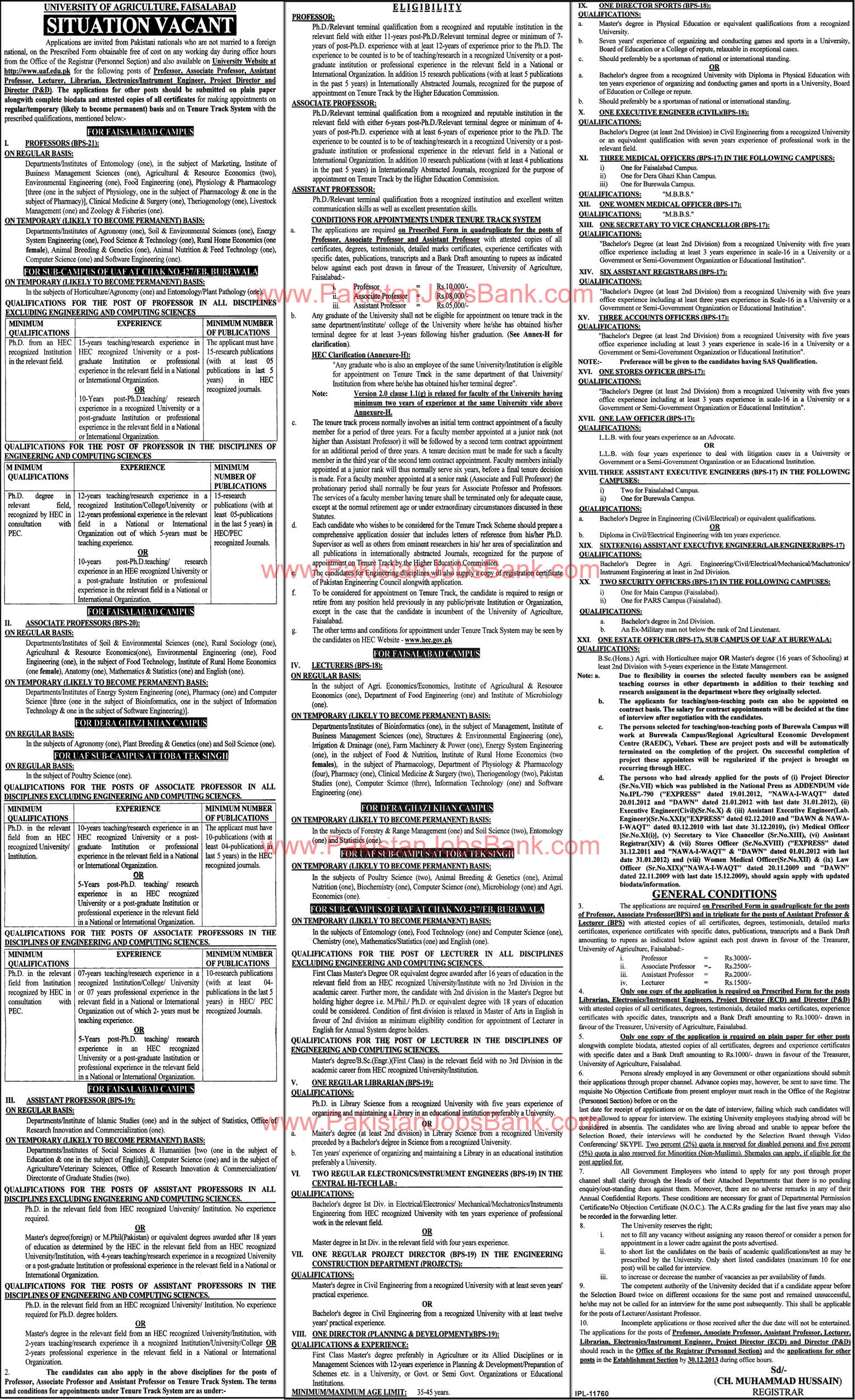 UAF Jobs 2013 December University of Agriculture Faisalabad Faculty & Administrative Positions