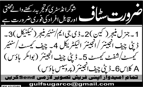 Sugar Industry Jobs in Pakistan 2013 December Managers, Engineers & Chemists