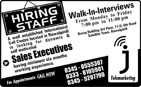 Sales Executives Jobs at J Telemarketing Rawalpindi 2013 December Call Center