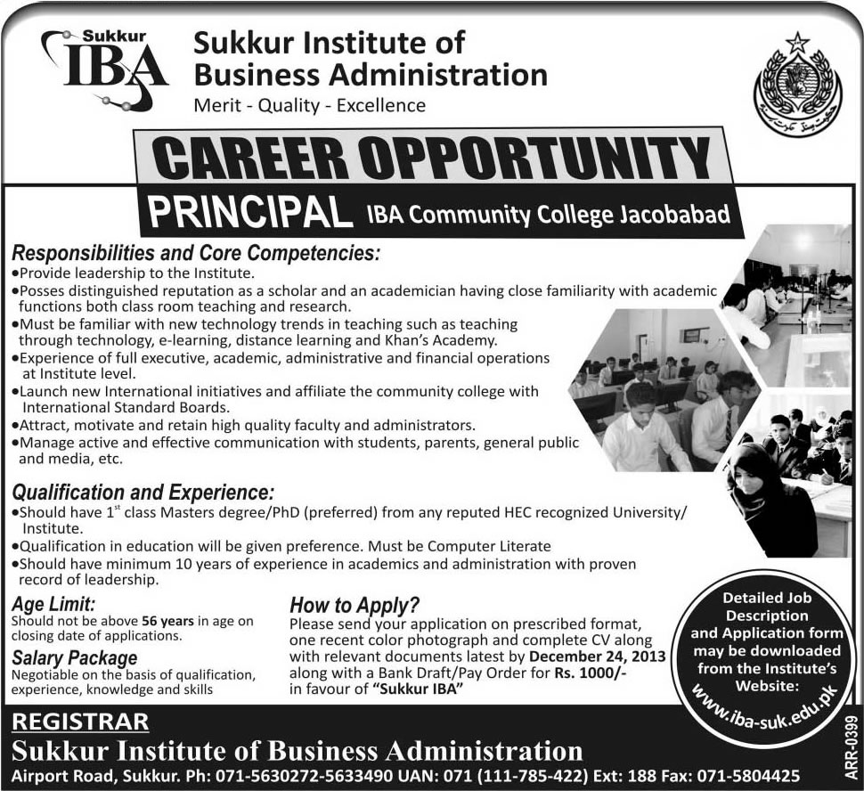 Principal Jobs in Jacobabad Sindh 2013 December at IBA Community College