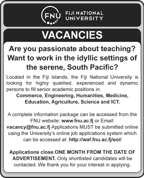 Fiji National University Jobs 2014 / 2013 Online Application Form for Teaching Faculty