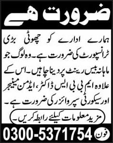 MBBS Doctor, Admin Manager & Security Supervisor Jobs in Pakistan 2013 December