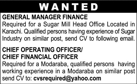 Chief Operating / Financial Officer & FInance Manager Jobs in Karachi 2014 / 2013 December