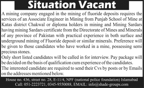 Associate Mining Engineer Jobs in Pakistan 2014 Latest for Mining Company