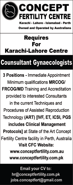 Concept Fertility Centre Jobs 2014 for Consultant Gynaecologist