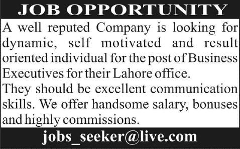 Business Executive Jobs in Lahore 2014