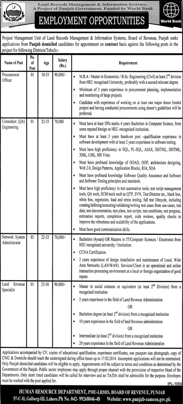 LRMIS Punjab Jobs 2014 February Latest Land Records Management & Information System