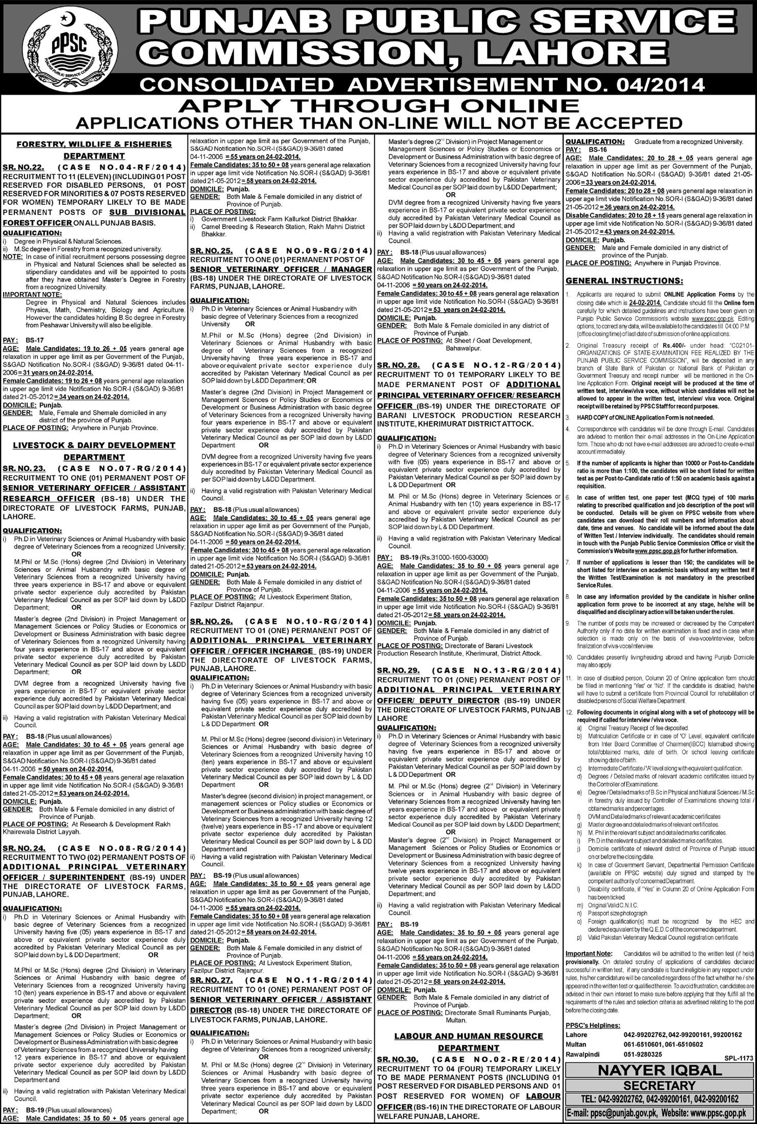 PPSC Jobs February 2014 Consolidated Advertisement No 04/2014