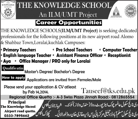 The Knowledge School Jobs 2014 February for Teachers & Admin Staff