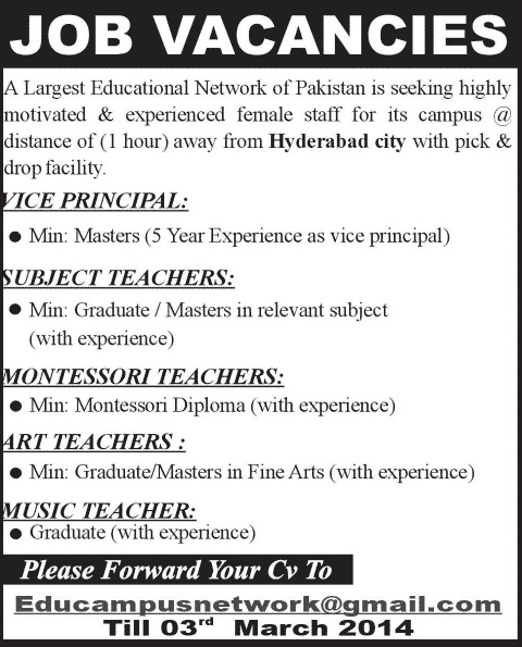 Latest School Jobs in Hyderabad 2014 February for Teaching Faculty & Vice Principal