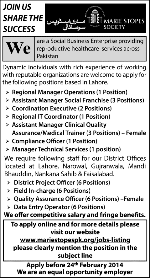 Marie Stopes Society Jobs 2014 February Latest