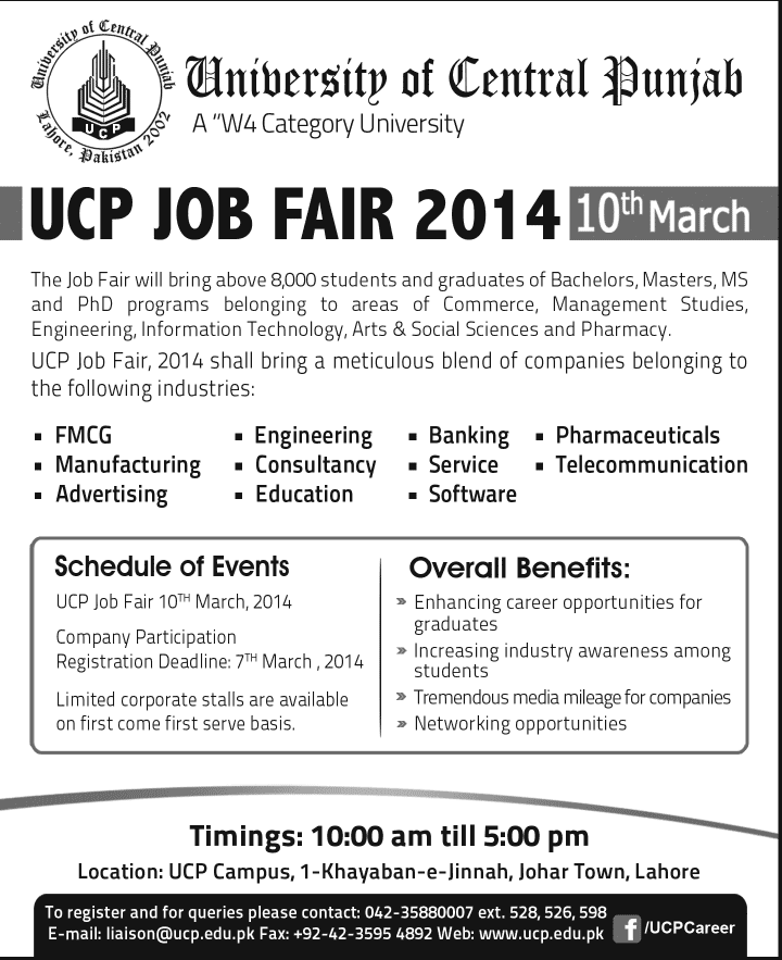 University of Central Punjab (UCP) Job Fair 2014 February March