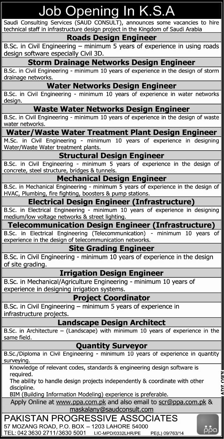 Engineering Jobs in Saudi Arabia for Pakistan 2014 March in Saud Consult