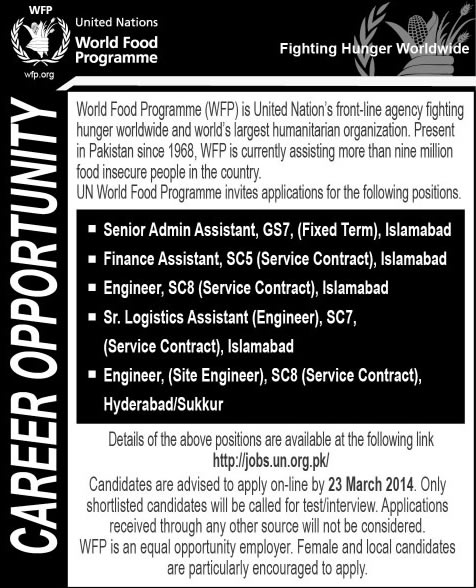 UN WFP - World Food Program Pakistan Jobs 2014 March Latest