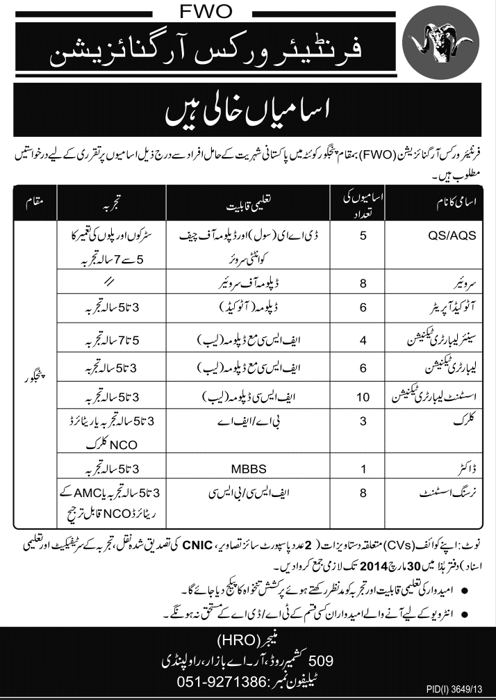 FWO Jobs 2014 March Latest Advertisement