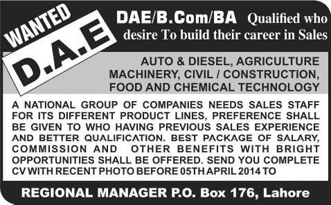 Latest Sales and Marketing Jobs in Lahore 2014 March / April at PO Box 176