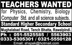 Teaching Jobs in Rawalpindi 2014 April at Standard Higher Secondary School