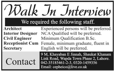 Architect, Interior Designer, Civil Engineer & Receptionist Jobs in ...