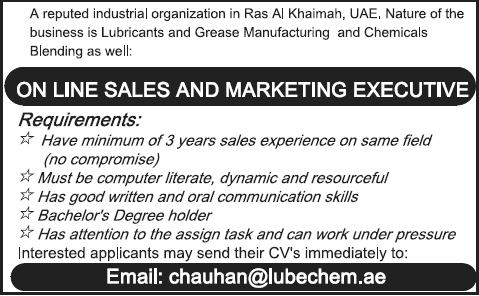 Online Sales & Marketing Executive Jobs in Pakistan 2014 April-May