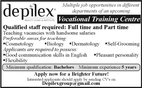 Depilex Jobs 2014 May for Teaching Staff for Vocational Training Centre