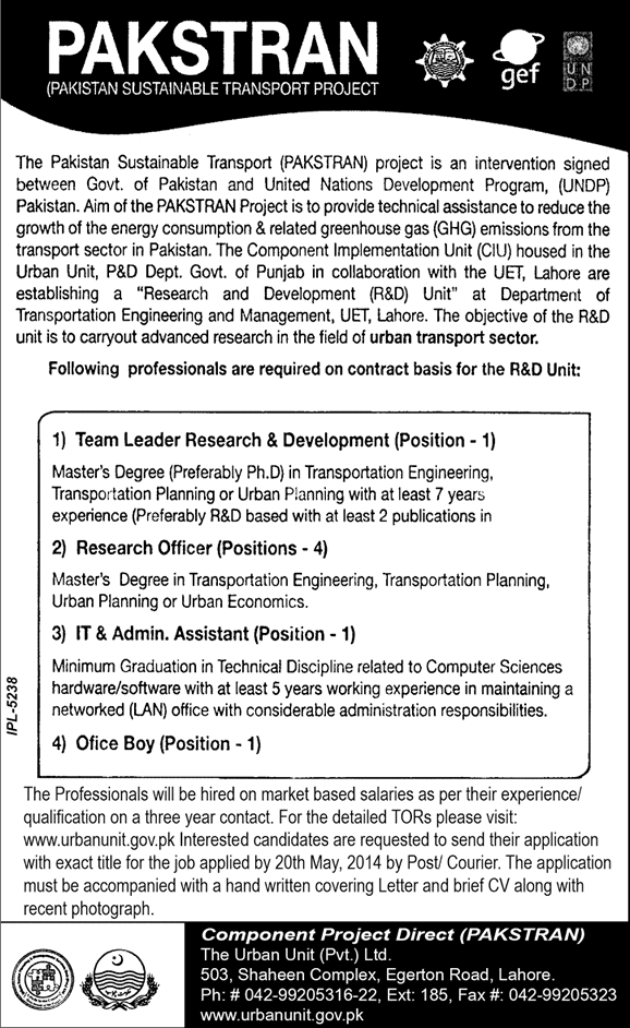 Pakistan Sustainable Transport Project (PAKSTRAN) Jobs 2014 May The Urban Unit