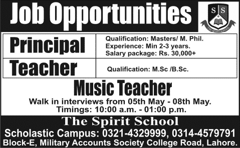 The Spirit School Lahore Jobs 2014 May for Teaching & Non-Teaching Staff