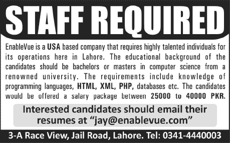 Software Engineering Jobs in Lahore 2014 May at EnableVue