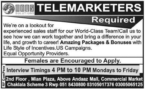 Telemarketing Jobs in Rawalpindi 2014 May at MAQS Solutions