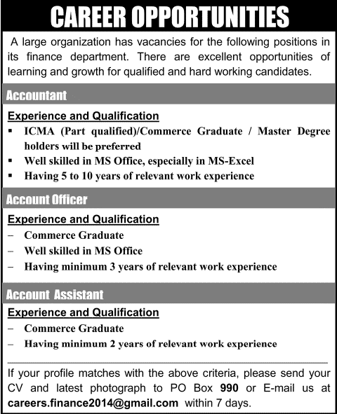Accountant & Account Officer / Assistant Jobs in Karachi 2014 May Latest
