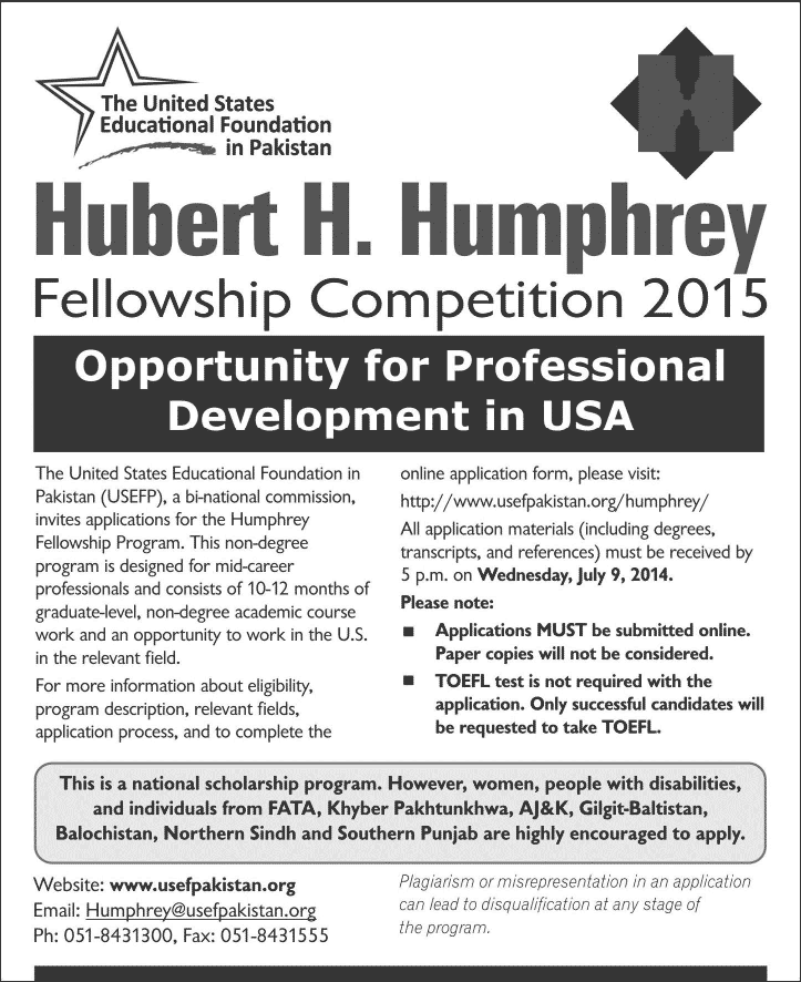 Hubert H. Humphrey Fellowship Program 2015 Application Form Online