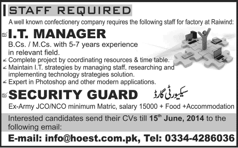 Security Guard & IT Manager Jobs in Karachi 2014 May