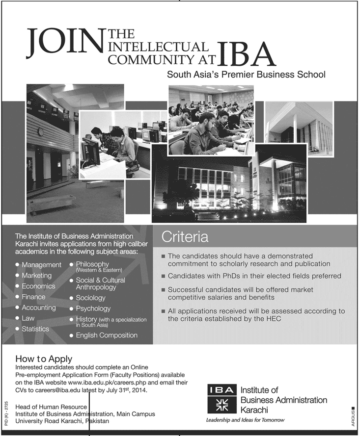 IBA Karachi Jobs 2014 May for Teaching Faculty