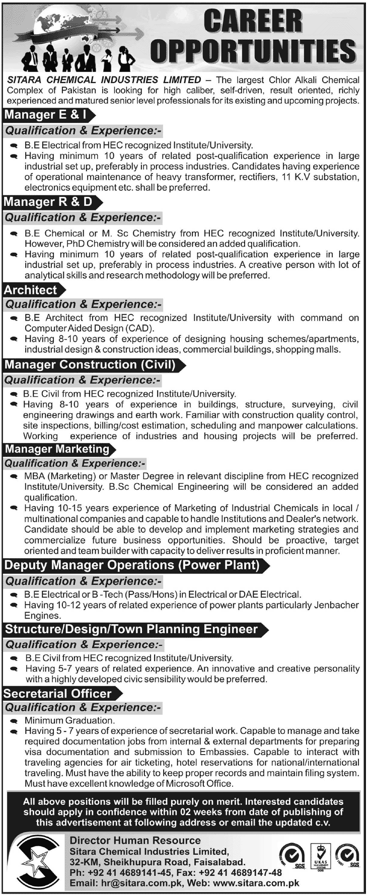 Sitara Chemicals Jobs 2014 June Latest Advertisement