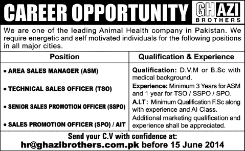 Ghazi Brothers Jobs 2014 June for Sales & Marketing Staff