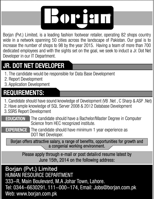 Borjan Jobs 2014 June for Junior Dot Net Developer