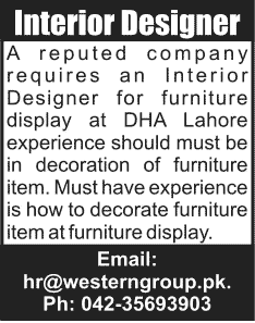 Interior Designer Jobs in Lahore 2014 June at Western Construction Group