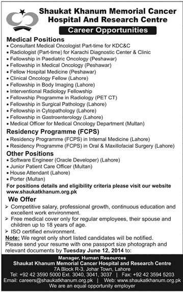 Shaukat Khanum Hospital Jobs 2014 June  Latest Advertisement