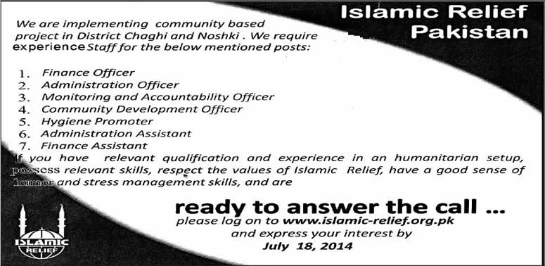 Islamic Relief Pakistan Jobs 2014 July Latest Advertisement