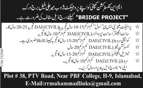 Civil Engineering Jobs in Zhob Balochistan 2014 July at MN Construction Company