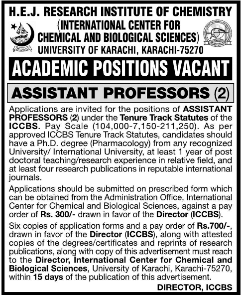 Assistant Professors Jobs in ICCBS University of Karachi 2014 August