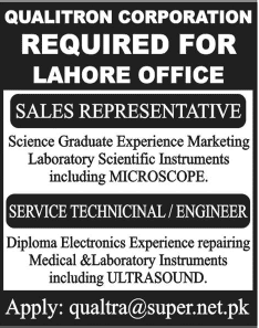 Sales Representative & Electronic Engineering Jobs in Lahore 2014 August at Qualitron Corporation