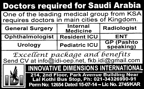 Doctors Jobs in Saudi Arabia 2014 August through Innovative Dimensions International