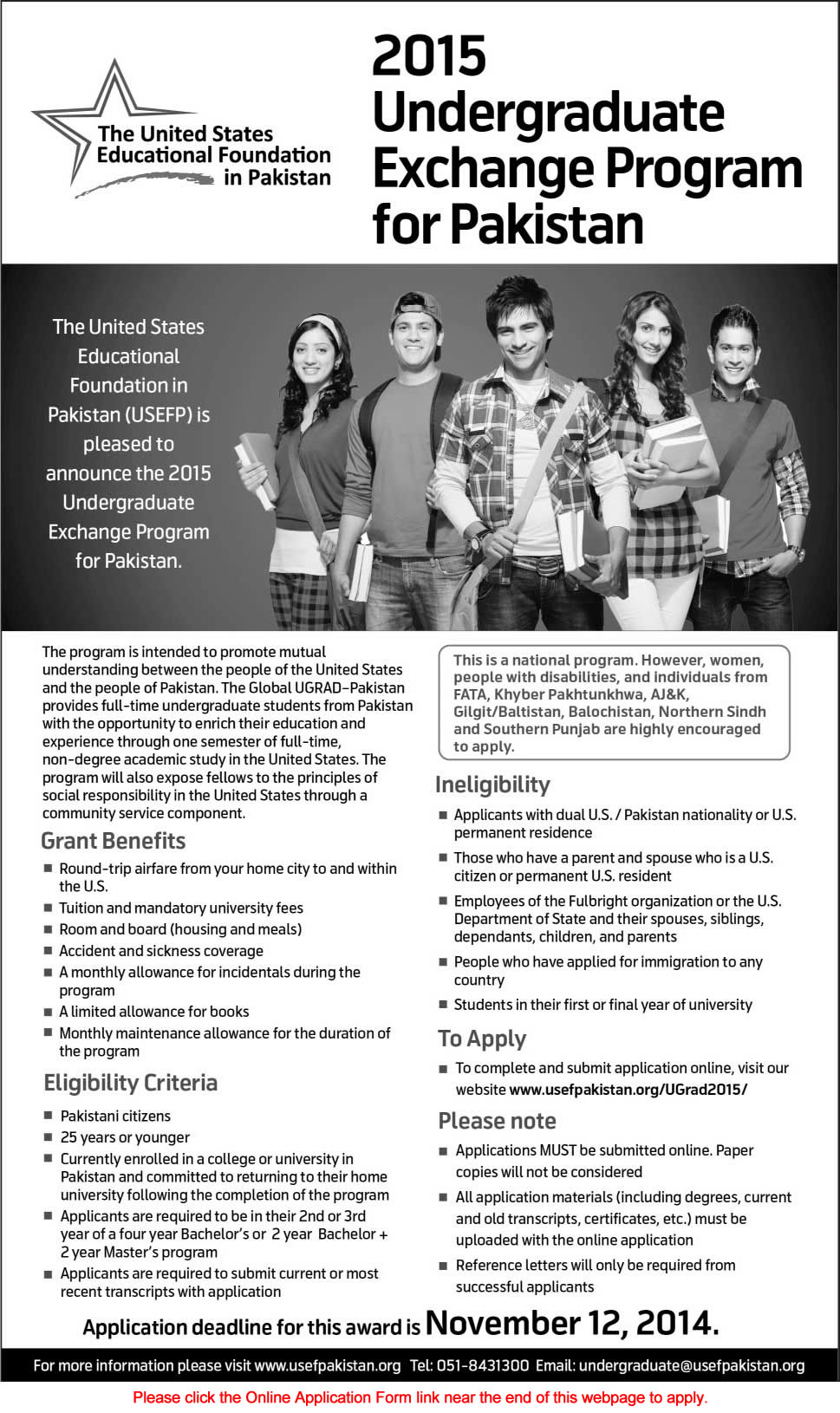 USEFP Undergraduate Exchange Program for Pakistan 2015 Application Form for Students