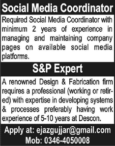 Social Media Coordinator and Systems & Processes Expert Jobs in Pakistan 2014 October Latest