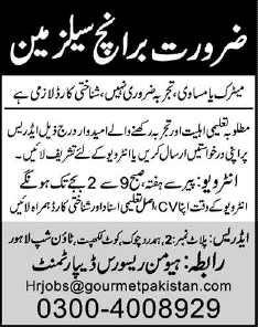 Salesman Jobs in Lahore 2014 October Latest / New at Gourmet Pakistan