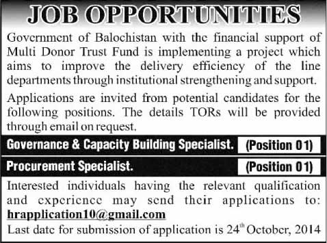 Procurement, Governance & Capacity Building Jobs Balochistan 2014 October