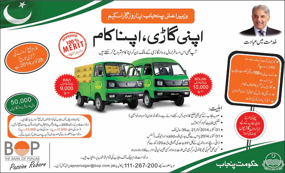 Bank of Punjab Apna Rozgar Scheme 2014 Application Forms