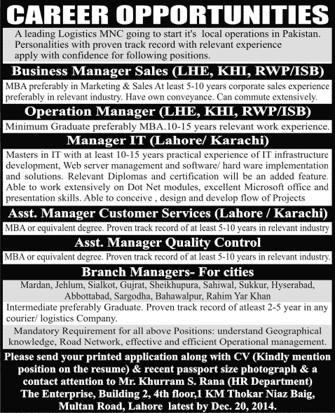 Latest Administrative Jobs in Pakistan 2014 December in Logistics Multinational Company