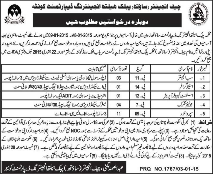 Public Health Engineering Department Quetta Balochistan Jobs 2015 Latest